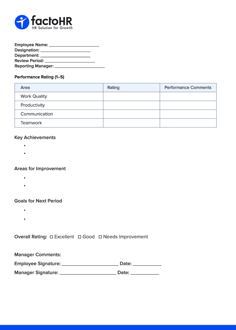Employee Performance Appraisal Template