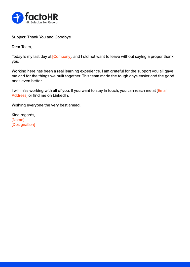 Last Working Day Email Sample