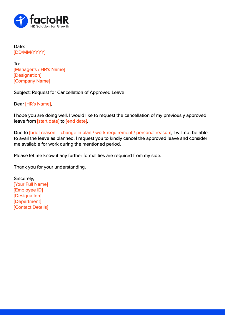 Leave Cancellation Request Format