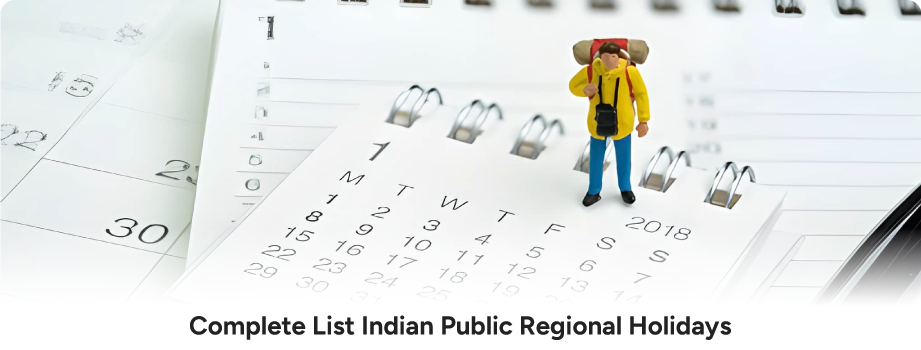 Comprehensive table showing the complete list of Indian Public and Regional holidays for the year 2026, including state-specific festivals.